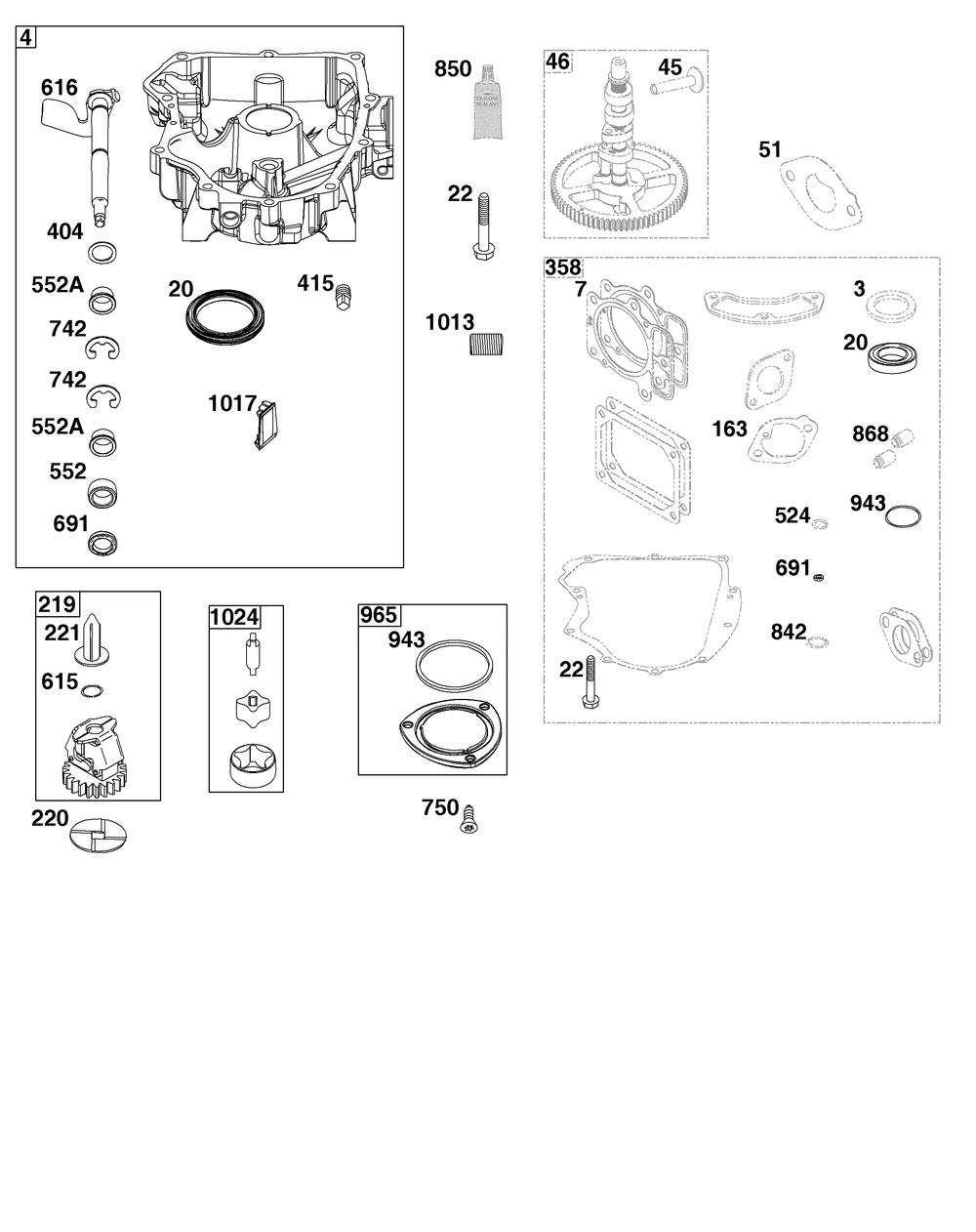 Crankcase Cover/Sump Group Diagram and Parts List for 44N677-0064-B5 400000 - 699999 Briggs and Stratton Engine